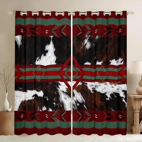 Vista 29 de Cortinas Opacas con Estampado de Piel de Vaca 30%-50% Cortinas Oscurecedoras de Piel de Animal de Granja Occidental para Dormitorio Sala de Estar