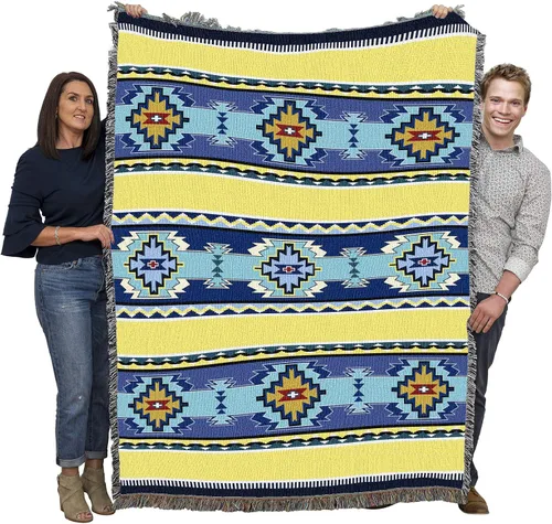 Vista 13 de Pure Country Weavers Rimrock Dusk Blanket XL – Inspirado en los nativos americanos del suroeste – Manta de regalo tejida de algodón – Fabricado