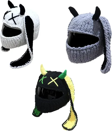 Vista 8 de Beanie, Fundas para cascos de motocicleta, divertidos conejos, orejas de felpa, cubiertas protectoras de cara completa para paseos divertidos