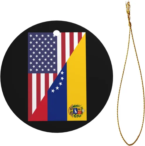 Vista 2 de Bandera de la amistad de Venezuela de Estados Unidos con encanto de cerámica para árbol de Navidad, adornos colgantes de 2.9 pulgadas, decoración