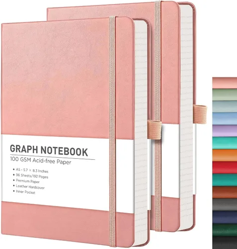 Vista 17 de RETTACY Lined Journal Notebook, 192 Numbered Pages per Pack, 5.7'' x 8.3'' 2-Pack, Leather Hardcover, 100 GSM Thick Paper, for Men & Women, Negro