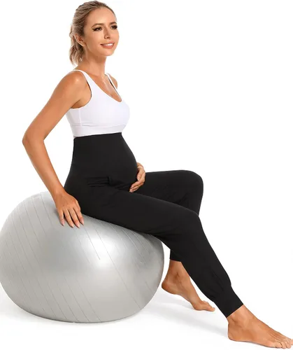 Vista 6 de V VOCNI Pantalones de maternidad para mujer, ropa deportiva de maternidad, pantalones deportivos elásticos sobre el vientre, pantalones de embarazo