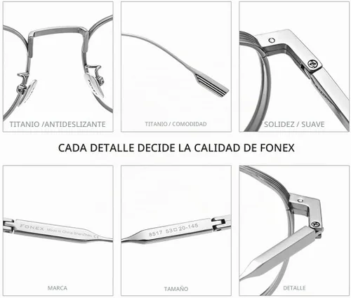 Vista 3 de FONEX Marco de gafas de titanio, marco óptico de lentes de miopía para hombres y mujeres 8517 Dorado