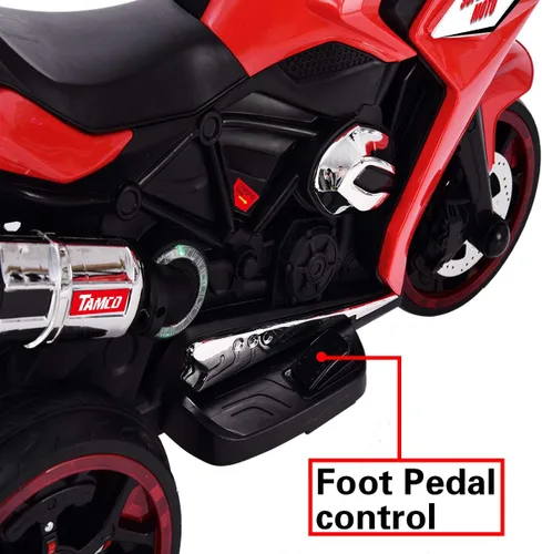 Vista 3 de TAMCO Motocicleta para niños, 3 ruedas parpadeantes, juguete eléctrico de paseo en juguete, motocicleta infantil de 12 V (rojo)