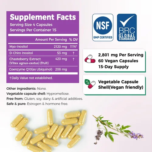 Vista 2 de Laicuherb Myo-Inositol & D-Chiro Inositol Supplement for Women，60 Caps