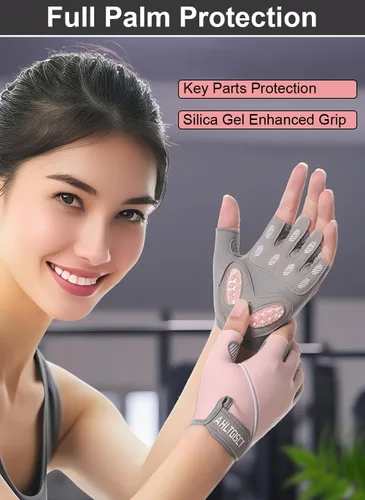 Vista 2 de Guantes de entrenamiento para mujeres y hombres, de gel de sílice semisólido, antideslizantes, guantes de levantamiento de pesas para mujeres