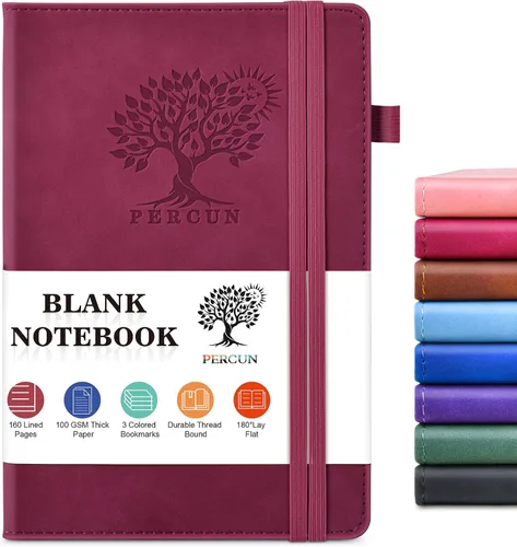 Vista 20 de PERCUN Diario en blanco para hombres y mujeres, 160 páginas en blanco para escribir, dibujar, cuaderno de bocetos, cuaderno de bocetos de cuero