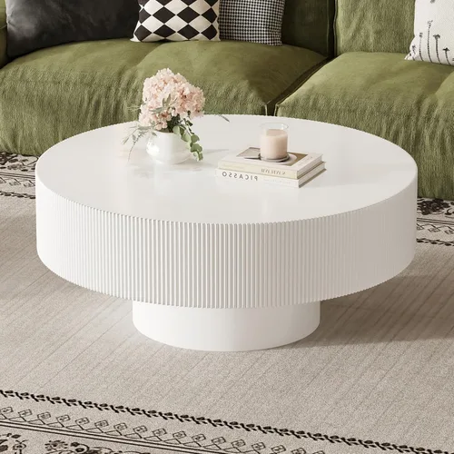 Vista 16 de Merax Mesa de café moderna redonda de 31 pulgadas con base resistente, mesas centrales de madera para sala de estar, recepción, fácil de ensamblar