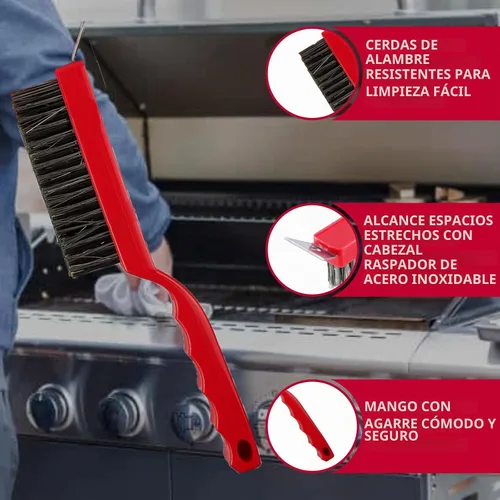 Vista 3 de Chef Master Cepillo y raspador para parrilla, cepillo de limpieza de parrilla de mano de plástico resistente, cabezal raspador con cerdas de alambre