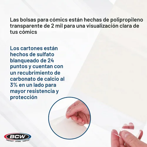 Vista 4 de BCW Bolsas gruesas resellables plateadas para cómics y tableros de respaldo