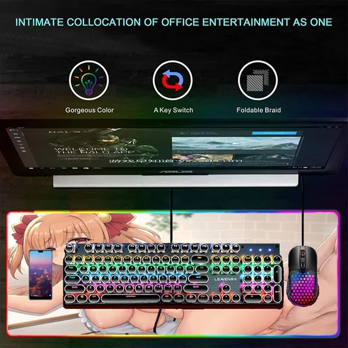 Vista 4 de Mouse Pads Anime Girl Sexy Butt Mousepad RGB LED Mouse Pad Gamer Gaming Pads Keyboard XXL Large Mause for Desk Play Mat Carpet 24 inch x12 inch