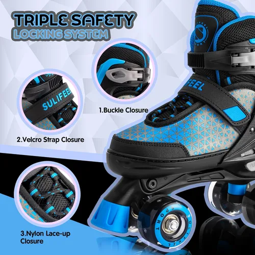 Vista 3 de SULIFEEL Patines para niñas y niños, 4 tallas ajustables con ruedas iluminadas, patines seguros y divertidos para niños, mejor regalo