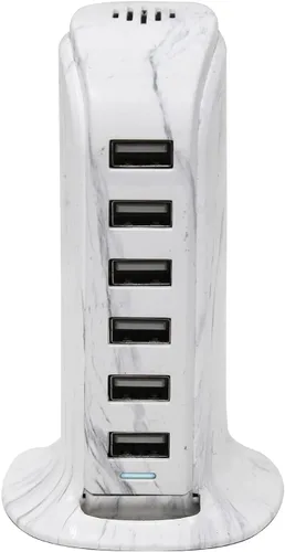 Vista 5 de Aduro Estación de carga de escritorio USB de 40 W, 6 puertos, cargador de pared para iPhone, iPad, tabletas, teléfonos inteligentes con flujo