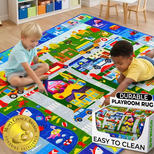 Vista 11 de QUOKKA Alfombra de aula para niños, alfombra ABC de 79 x 60 para sala de juegos, alfombra de aprendizaje del alfabeto para dormitorio, alfombra