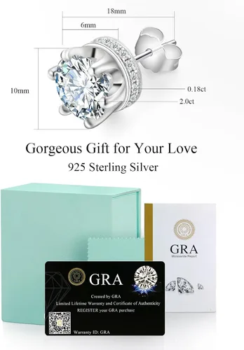 Vista 6 de 4.5CT Genuine Moissanite Solitaire Crown Stud Earrings for WomenD Color VVS1 Round Cut Simulated Diamond Flat Back Hidden Halo Earrings S925