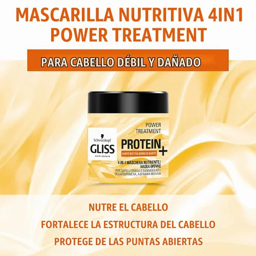 Vista 3 de Schwarzkopf Gliss 4 en 1 Máscara máscara con proteína y manteca de karité 13.5 fl oz