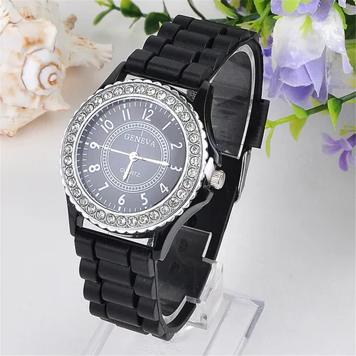 Vista 3 de Relojes al por mayor de las mujeres Pack Silicona Banda Señora Rhinestone Reloj de pulsera Negro