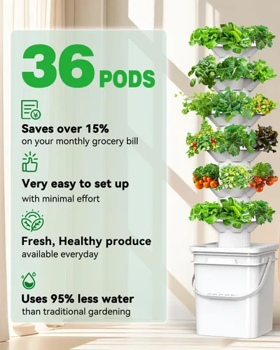 Vista 3 de Kit de sistema de cultivo hidropónico vertical sjzxuv, kits de sistema de jardinería interior y exterior, torre de cultivo de hierbas y frutas, 6