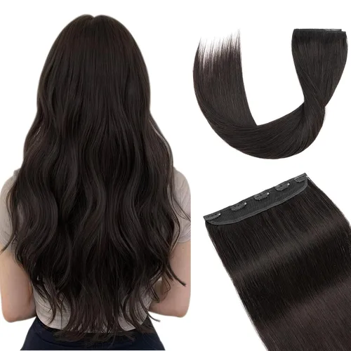 Vista 30 de Extensiones de cabello con clip, cabello humano Remy, extensiones de cabello largo lacio de una pieza con 5 clips, con gancho para colgar
