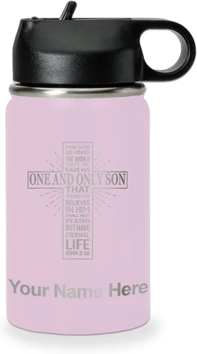 Vista 20 de LaserGram Botella de agua personalizada, versículo bíblico John 3-16, acero inoxidable de doble pared aislada al vacío con popote superior, regalo
