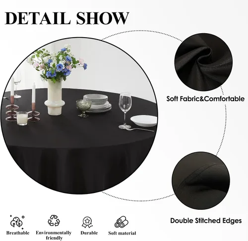 Vista 5 de Paquete de 2 manteles redondos de 90 pulgadas, manteles lavables de poliéster de lino decorativo para la mesa del comedor, banquetes, fiestas
