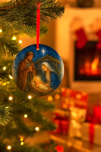 Vista 6 de Escena de Nacimiento de la Sagrada Familia Adorno de Acrílico - Decoración Católica y Cristiana para Navidad - Estrella de Belén, Adornos