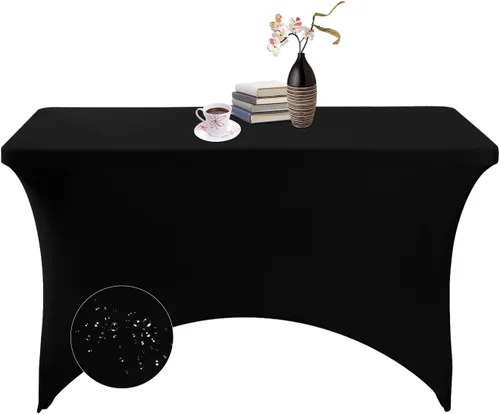 Vista 41 de Paquete de 2 fundas de mesa de elastano impermeables para mesas rectangulares, 6 pies, negras, elásticas, resistentes a manchas, para todas