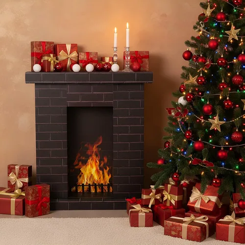 Vista 6 de AmazingSpark Chimenea de cartón navideño 3D falso 35.5 x 31.5 x 8 pulgadas, chimenea corrugada con accesorios de fotos de fuego, soporte de cartón