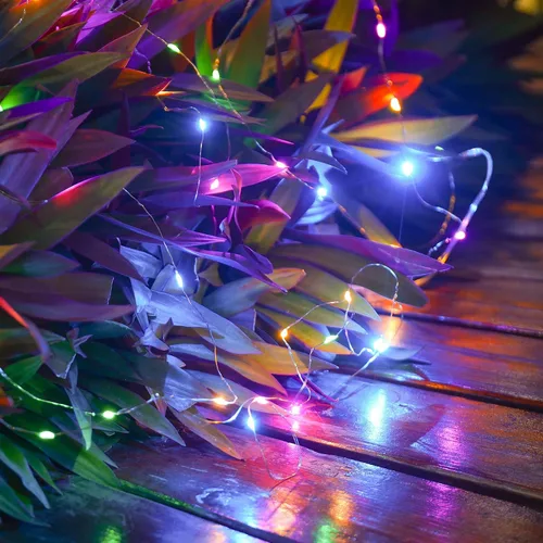 Vista 5 de Mandiq Paquete de 12 luces de hadas que funcionan con pilas, tira de luces de 10 pies, 30 LED, modo de luz intermitente y constante, multicolor