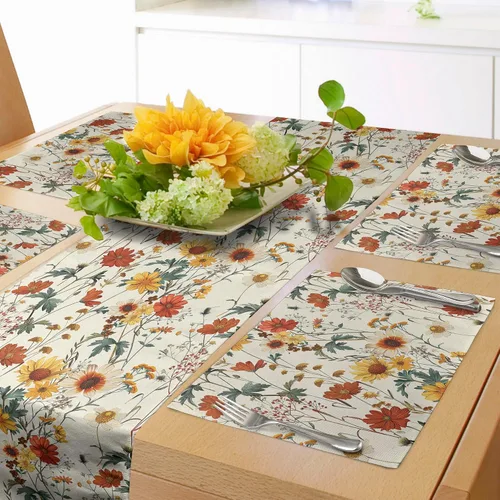 Vista 64 de Lunarable Camino de mesa tropical y manteles individuales, acuarela tucán loro flamenco piñas y flores silvestres sobre rombo, juego para decoración