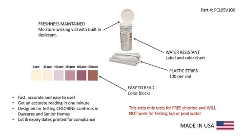 Vista 4 de Tres botellas de 0-200 PPM y una botella de tiras reactivas de cloro de 0 a 1000 PPM