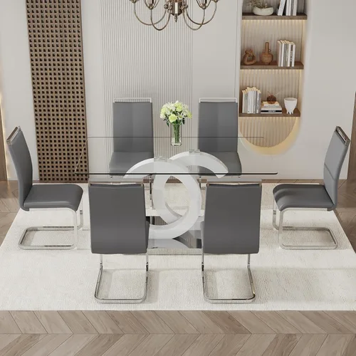 Vista 8 de Juego de mesa de comedor de vidrio Ebullient para 4, juego de mesa de comedor de 5 piezas, mesa de comedor de vidrio templado, mesa de comedor