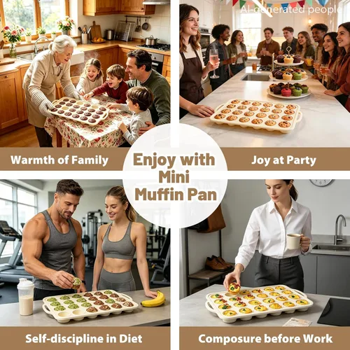 Vista 9 de Beige Mini Silicone Muffin Molds: 2 Pack 24 Small Cupcake Mold for Baking