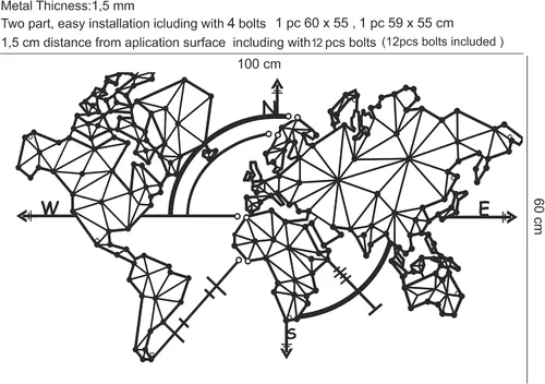 Vista 5 de Hencely Panel de pared decorativo de mapa del mundo de metal y colgante de pared del mapa del mundo Metal World Map