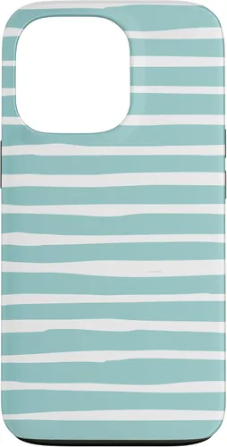 Vista 10 de iPhone 16 Cute Pastel Mint Green Aqua & White Wavy Stripe Case