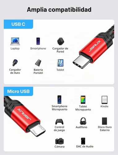 Vista 2 de JSAUX - Cable trenzado USB C a micro USB de 6.6 pies, cable tipo C a micro