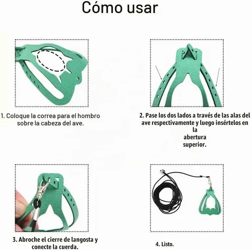 Vista 4 de Juego de arnés ajustable y correa para pájaros pequeños, apto para periquitos, conures, cacatúas, mejillas verdes, loros cuáqueros (verde, XS) 6350-6