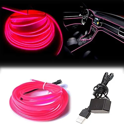 Vista 24 de Tira de luces LED de cable electroluminiscente azul para interior de automóvil, 6.5 pies de cable de neón con controlador USB de 5 voltios