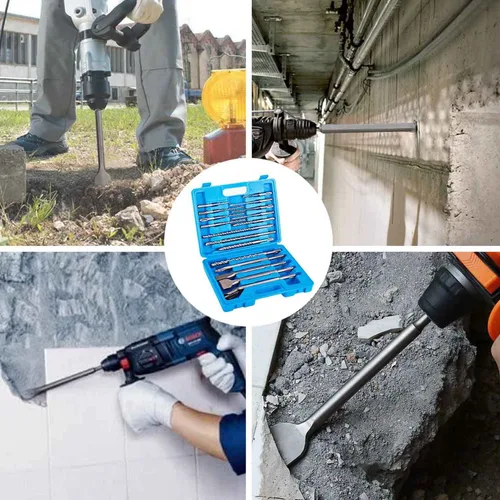 Vista 5 de tonchean Juego de brocas de martillo rotatorio, 17 piezas SDS Plus 40Cr de acero al carbono para hormigón con estuche de transporte