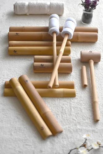 Vista 3 de Herramientas de masaje de madera de bambú, juego de 14 rodillos y palos de bambú, kit de terapia de relajación corporal
