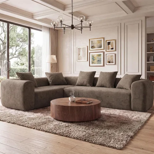 Vista 22 de Claiks Sofá modular deshuesado de 123 pulgadas, sofá en forma de L para sala de estar, sofá moderno de asiento profundo de 3 plazas, tela de Gris
