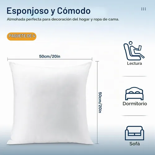Vista 2 de OTOSTAR Juego de 4 rellenos de almohada de 20 x 20 pulgadas, rellenos de almohada cuadrados decorativos, fundas de almohada esponjosas de alta