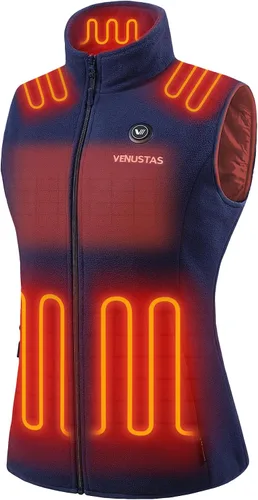 Vista 12 de Venustas - Chaleco térmico de forro polar para mujer con batería ligero y Negro
