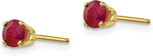 Vista 2 de Aretes de oro amarillo de 14 quilates de 0.157in de juliorubí con piedra natal de julio, joyería fina para mujeres, regalos para ella, Cristal Gema