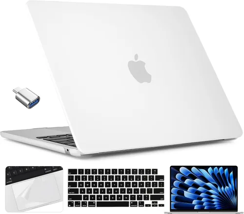 Vista 29 de TWOLSKOO Compatible con funda para MacBook Air M4 de 15 pulgadas versión 2025-2023 M4 A3241 M3 A3114 M2 A2941, carcasa rígida de plástico y Cristal