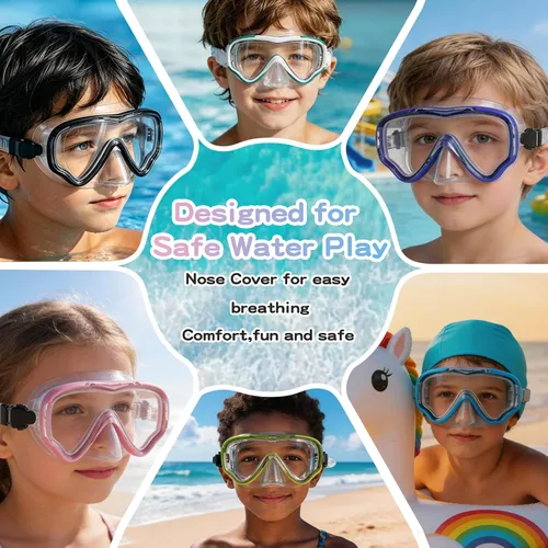 Vista 7 de Gafas de natación para niños con cubierta para la nariz, máscara de buceo de esnórquel, antivaho, anti-UV, equipo de esnórquel, gafas de natación