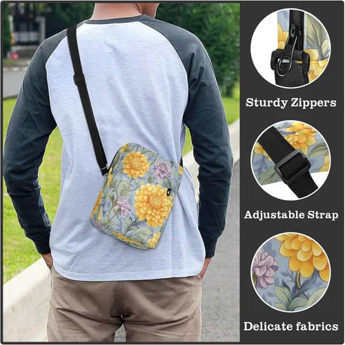 Vista 6 de Vintage Dahlia Flower Yellow Purple messenger bag cute green crossbody bags for women Casual Purse Lady Shoulder Handbags Adjustable Strap for