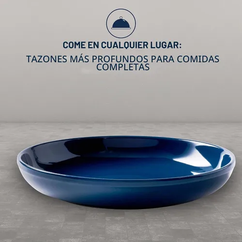 Vista 4 de Corelle - Plato hondo de cerámica, azul marino, esmalte sólido, paquete de 4
