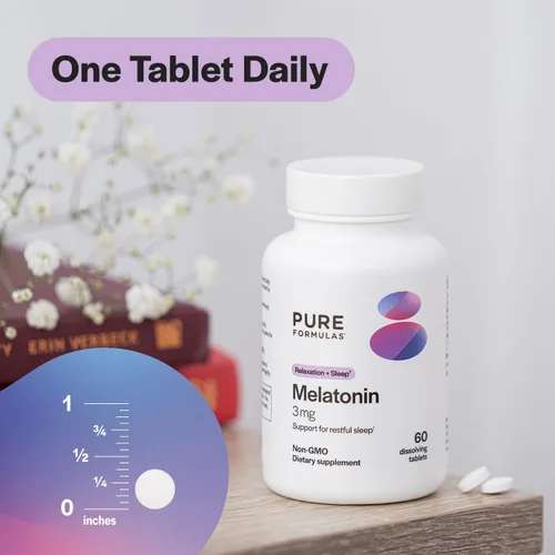 Vista 4 de PureFormulas - Melatonina 3 mg - Apoya los ritmos circadianos, el sueño reparador y la relajación - Melatonina pura 300 mcg Antioxidante Sin Soja