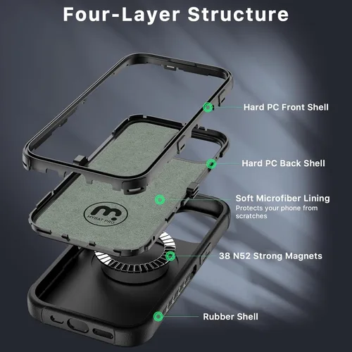Vista 4 de MYBAT PRO Maverick Series - Funda para iPhone 15, protección militar resistente contra caídas, compatible con MagSafe (38 imanes), protector de Negro